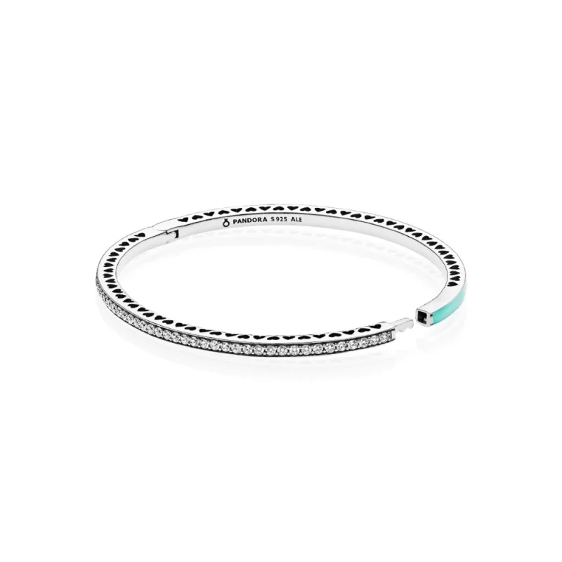 (תמונה ל-) צמיד בנגל לבבות PANDORA קורנים בירוק מנטה - 590537en105 - הצג 2