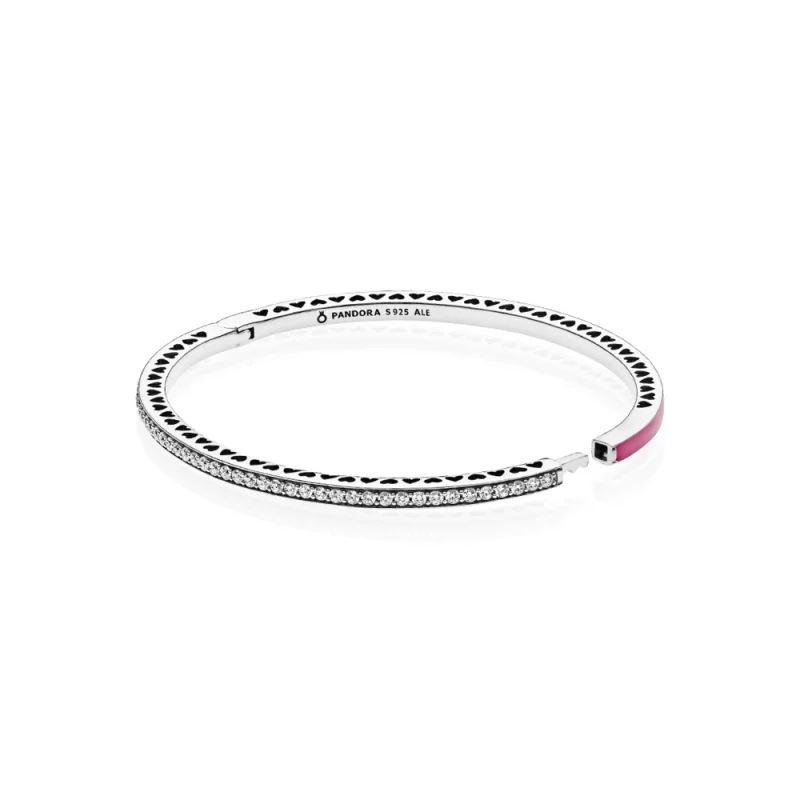 (תמונה ל-) צמיד בנגל לבבות PANDORA קורנים בגוון דובדבן - 590537EN69 - הצג 2