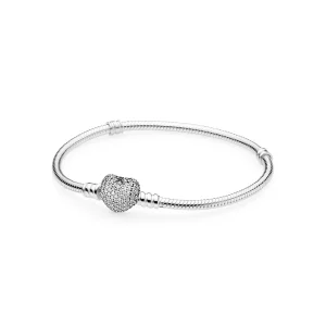 (תמונה ל-) צמיד כסף PANDORA עם סוגר לב בשיבוץ זרקונים - 590727cz