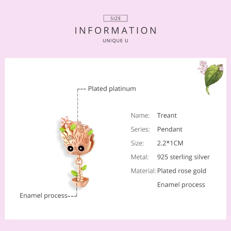 (תמונה ל-) פנדורה סטייל צ'ארמ רוז גולד תִינוֹק Groot - BSC130 - הצג 6