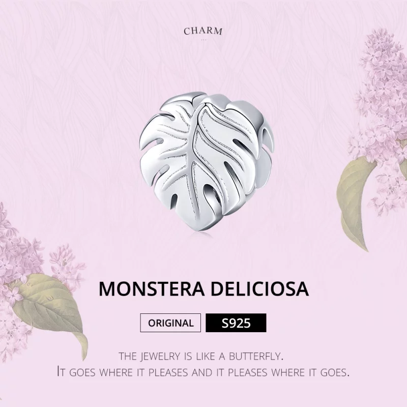 (תמונה ל-) פנדורה סטייל צ'ארמ כסף Monstera Deliciosa - BSC141 - הצג 6