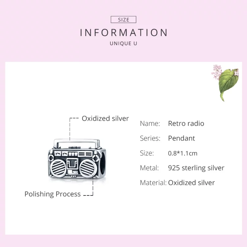 (תמונה ל-) פנדורה סטייל צ'ארמ כסף רדיו וינטאג ' - SCC1873 - הצג 6