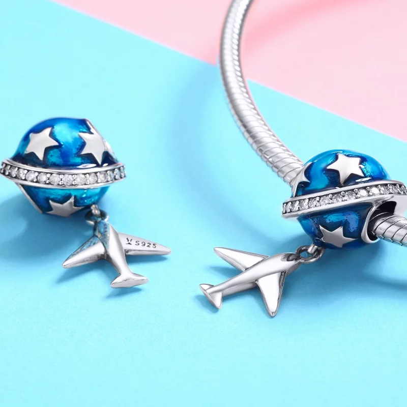 (תמונה ל-) פנדורה סטייל צ'ארמ כסף מטוס חלומי לטיולים מסביב - SCC887 - הצג 3