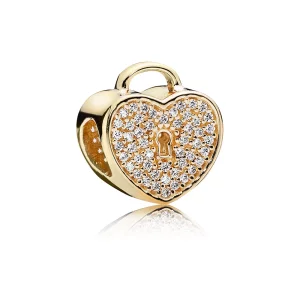 (תמונה ל-) פנדורה צ'ארמ מנעול לב מזהב 14K בשיבוץ זרקונים - 750833CZ