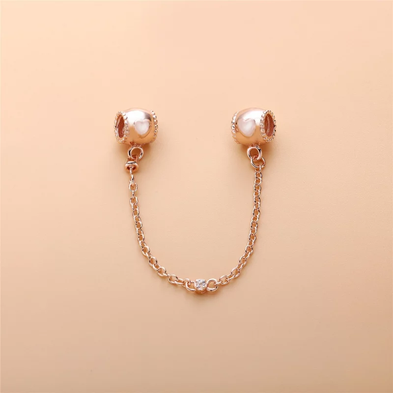 (תמונה ל-) שרשרת בטחון PANDORA רוז לבבות בולטים - 787636CZ - הצג 2
