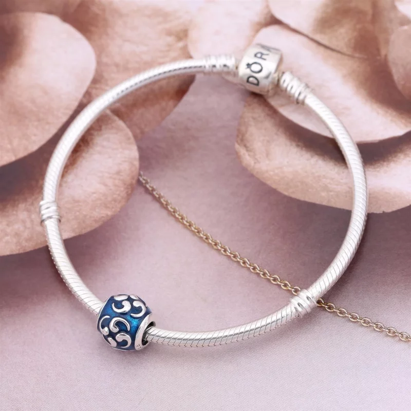 (תמונה ל-) פנדורה Abstract silver charm with translucent turquoise enamel - 790491EN08 - הצג 2