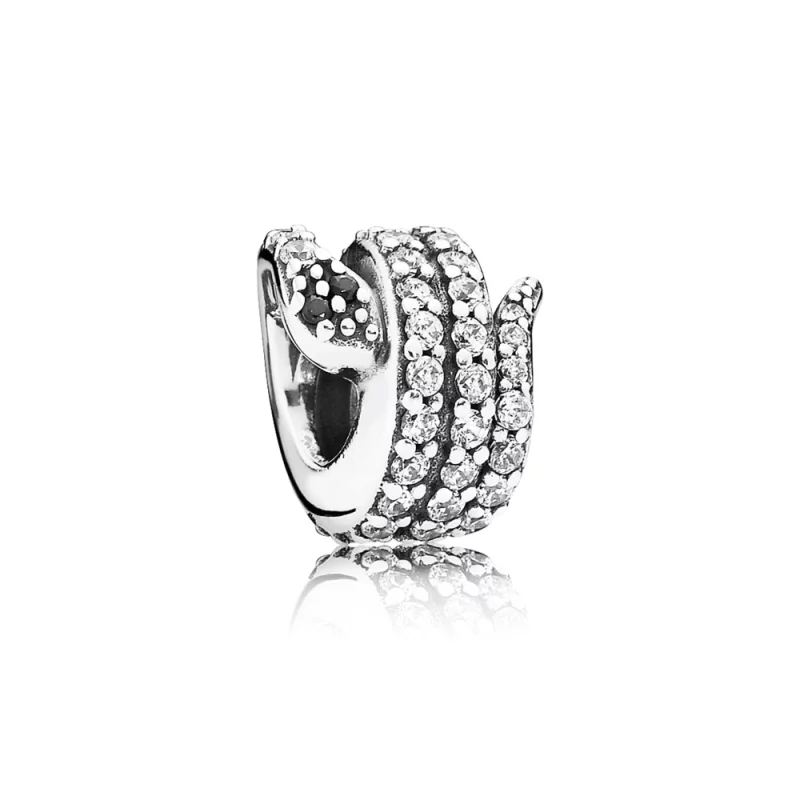 (תמונה ל-) פנדורה Snake silver charm with cubic zirconia and black crystal - 791539cz