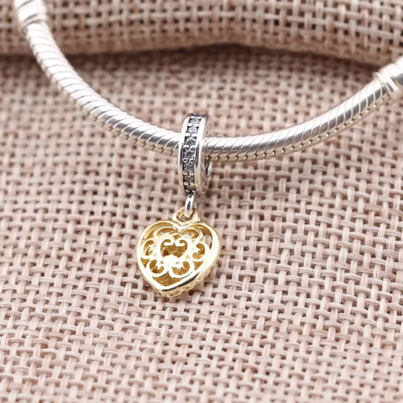 (תמונה ל-) פנדורה Heart dangle in 14k with silver and clear cubic zirconia - 791742cz - הצג 2