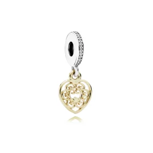(תמונה ל-) פנדורה Heart dangle in 14k with silver and clear cubic zirconia - 791742cz