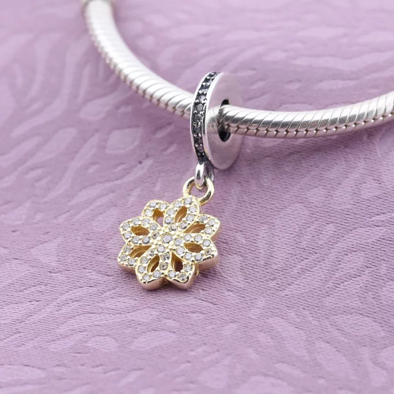 (תמונה ל-) פנדורה Floral dangle in 14k with silver and clear cubic zirconia - 791757CZ - הצג 2