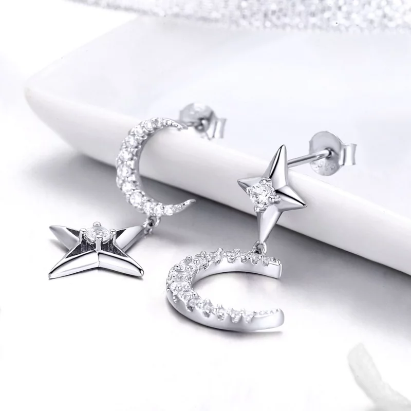 (תמונה ל-) פנדורה סטייל עגילי כסף תלויים Starlight Moon Sky - BSE050 - הצג 2