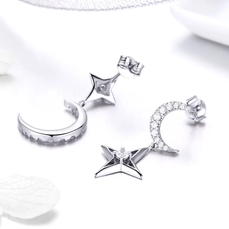 (תמונה ל-) פנדורה סטייל עגילי כסף תלויים Starlight Moon Sky - BSE050 - הצג 4