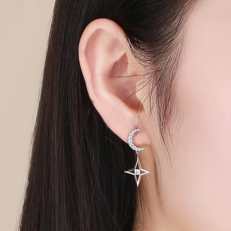 (תמונה ל-) פנדורה סטייל עגילי כסף תלויים Starlight Moon Sky - BSE050 - הצג 6