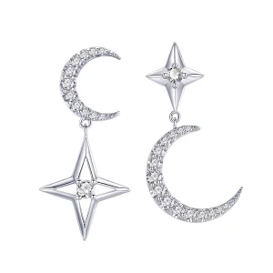 (תמונה ל-) פנדורה סטייל עגילי כסף תלויים Starlight Moon Sky - BSE050