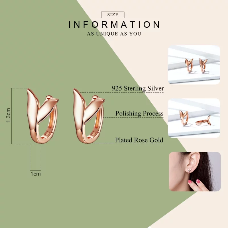 (תמונה ל-) פנדורה סטייל עגילי חישוק רוז גולד זנב דולפין - BSE078 - הצג 7