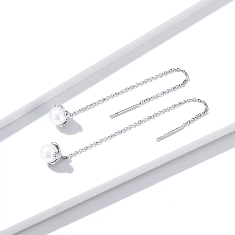 (תמונה ל-) פנדורה סטייל עגילי כסף תלויים ניצן פרחים - BSE373 - הצג 3