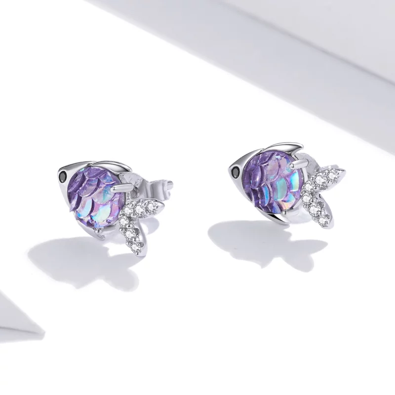 (תמונה ל-) פנדורה סטייל עגילי כסף צמודים דג קטן שמח - SCE1028 - הצג 2