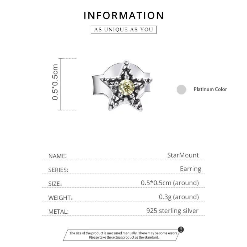 (תמונה ל-) פנדורה סטייל עגילי כסף צמודים יחיד Starmount - SCE1066 - הצג 3