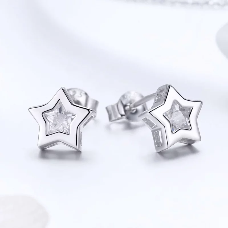 (תמונה ל-) פנדורה סטייל עגילי כסף צמודים סוד הכוכבים - SCE437 - הצג 5