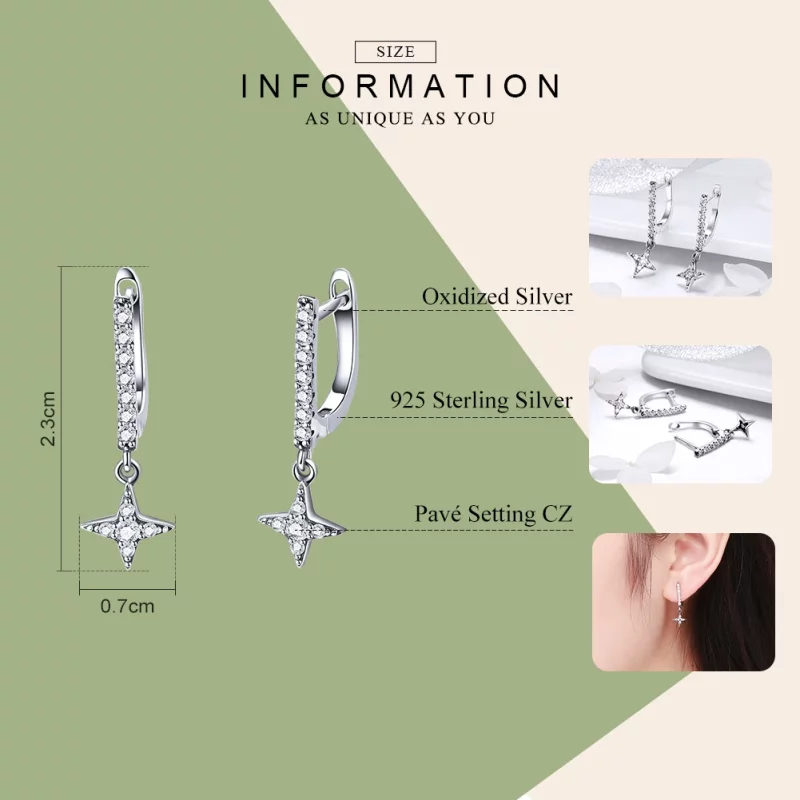 (תמונה ל-) פנדורה סטייל עגילי כסף תלויים לילה מנצנץ - SCE446 - הצג 3