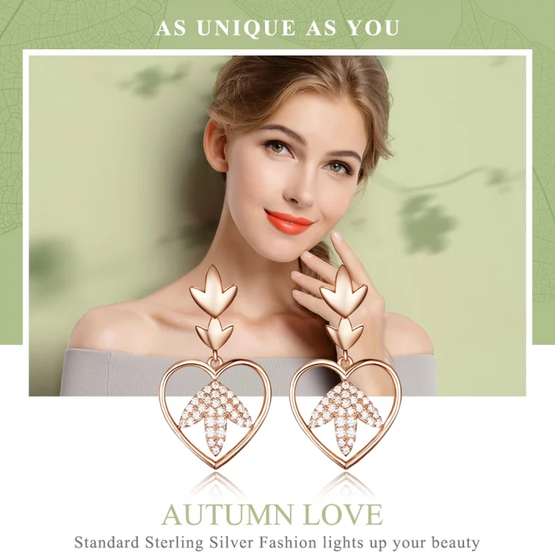 (תמונה ל-) פנדורה סטייל עגילי רוז גולד תלויים אהבת סתיו - SCE557 - הצג 3
