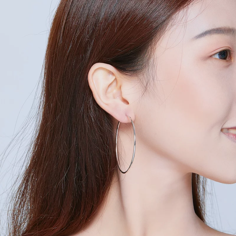 (תמונה ל-) פנדורה סטייל עגילי חישוק כסף קו פשוט - SCE711 - הצג 6