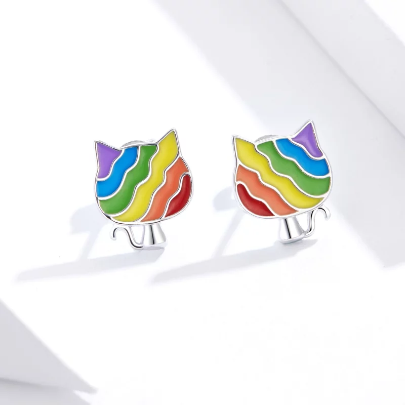 (תמונה ל-) פנדורה סטייל עגילי כסף צמודים קיטי קשת - SCE823 - הצג 2