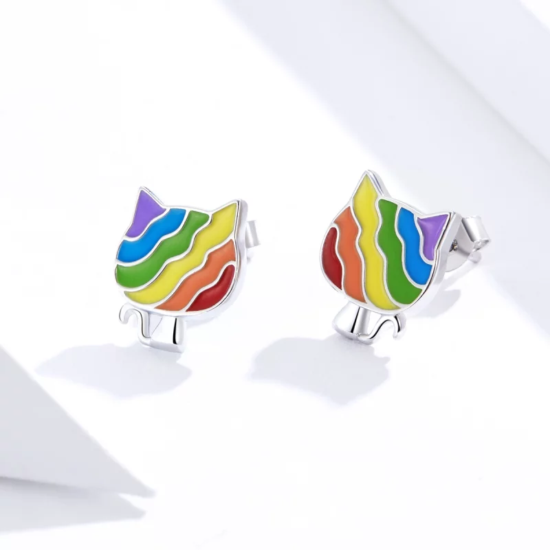 (תמונה ל-) פנדורה סטייל עגילי כסף צמודים קיטי קשת - SCE823 - הצג 3
