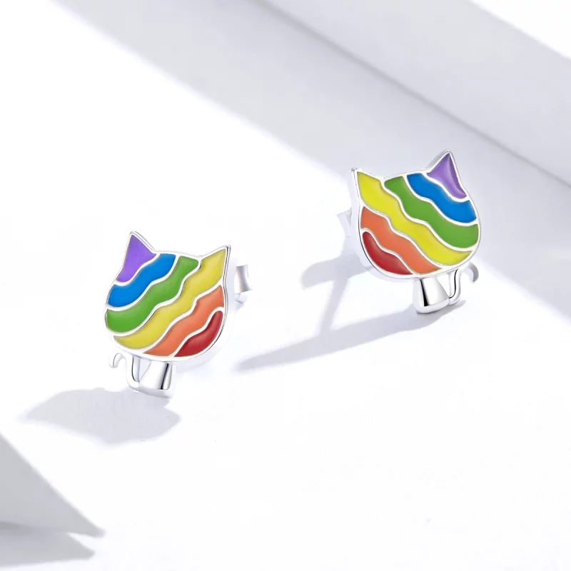 (תמונה ל-) פנדורה סטייל עגילי כסף צמודים קיטי קשת - SCE823 - הצג 4