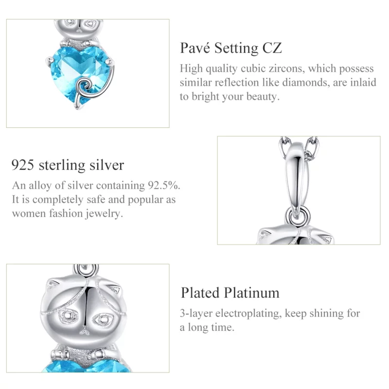 (תמונה ל-) פנדורה סטייל שרשרת כסף חתול כחול - SCN331 - הצג 3