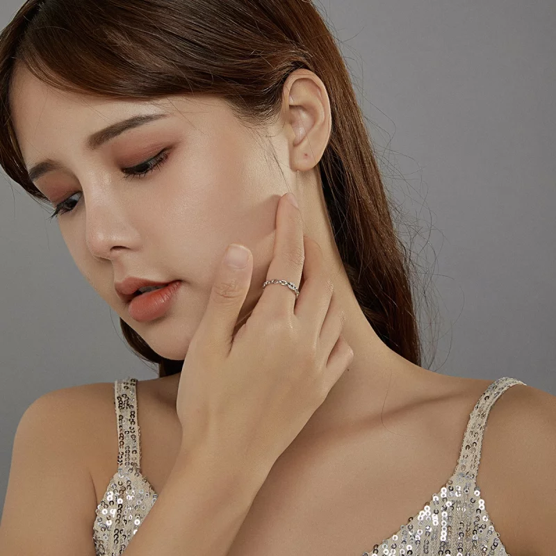 (תמונה ל-) פנדורה סטייל טבעת פתוחה כסף שרשרת גיאומטרית - BSR145 - הצג 7