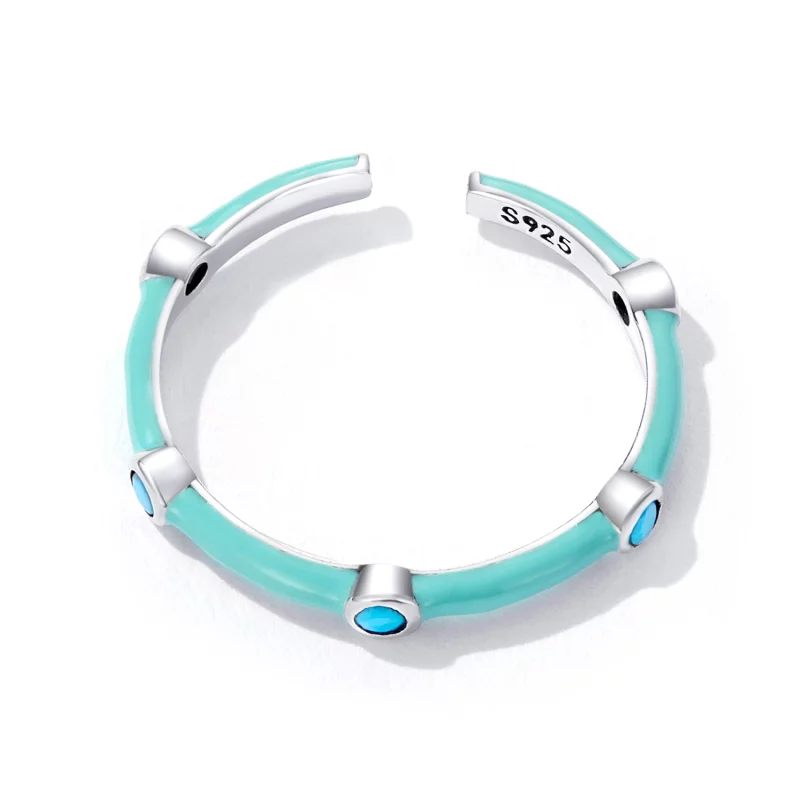 (תמונה ל-) פנדורה סטייל טבעת פתוחה כסף טורקיז עדין - SCR813 - הצג 4