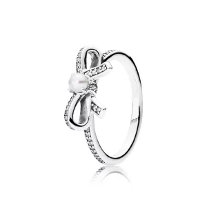 (תמונה ל-) פנדורה Bow silver ring with pearl and clear cubic zirconia - 190971P