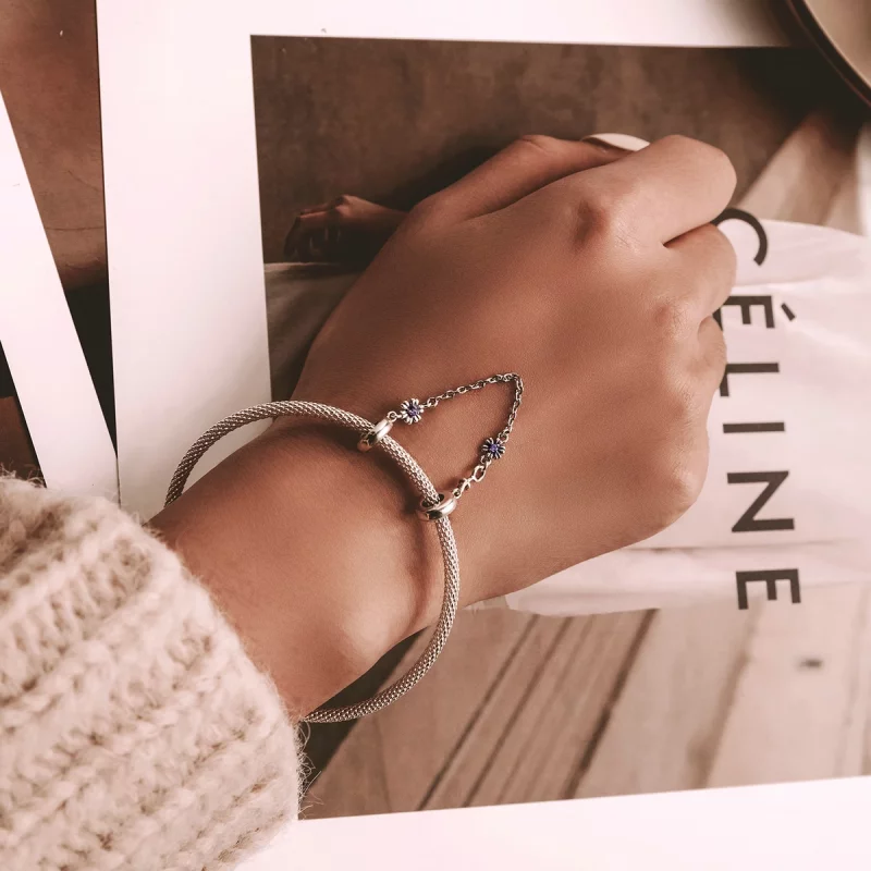 (תמונה ל-) פנדורה סטייל שרשרת בטחון כסף פרחי רטרו - SCC2100 - הצג 5