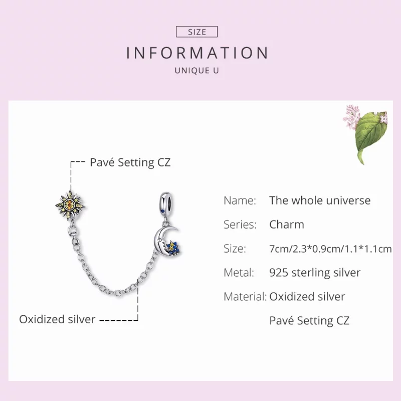 (תמונה ל-) פנדורה סטייל שרשרת ביטחון כסף כל היקום - SCC1763 - הצג 7