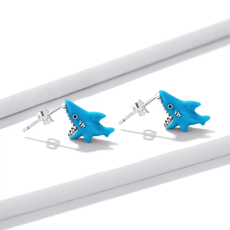 (תמונה ל-) פנדורה סטייל עגילי כסף כריש קטן ומצחיק - BSE563 - הצג 2
