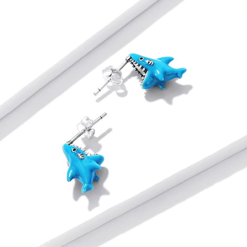 (תמונה ל-) פנדורה סטייל עגילי כסף כריש קטן ומצחיק - BSE563 - הצג 3