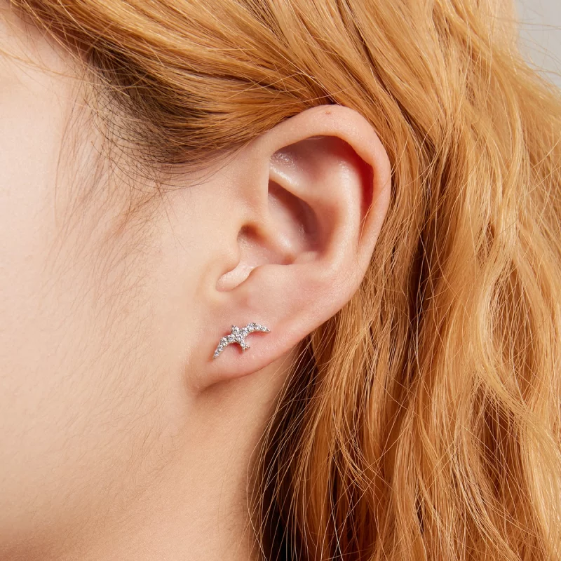 (תמונה ל-) פנדורה סטייל עגילי כסף מיני סנונית - BSE594 - הצג 8